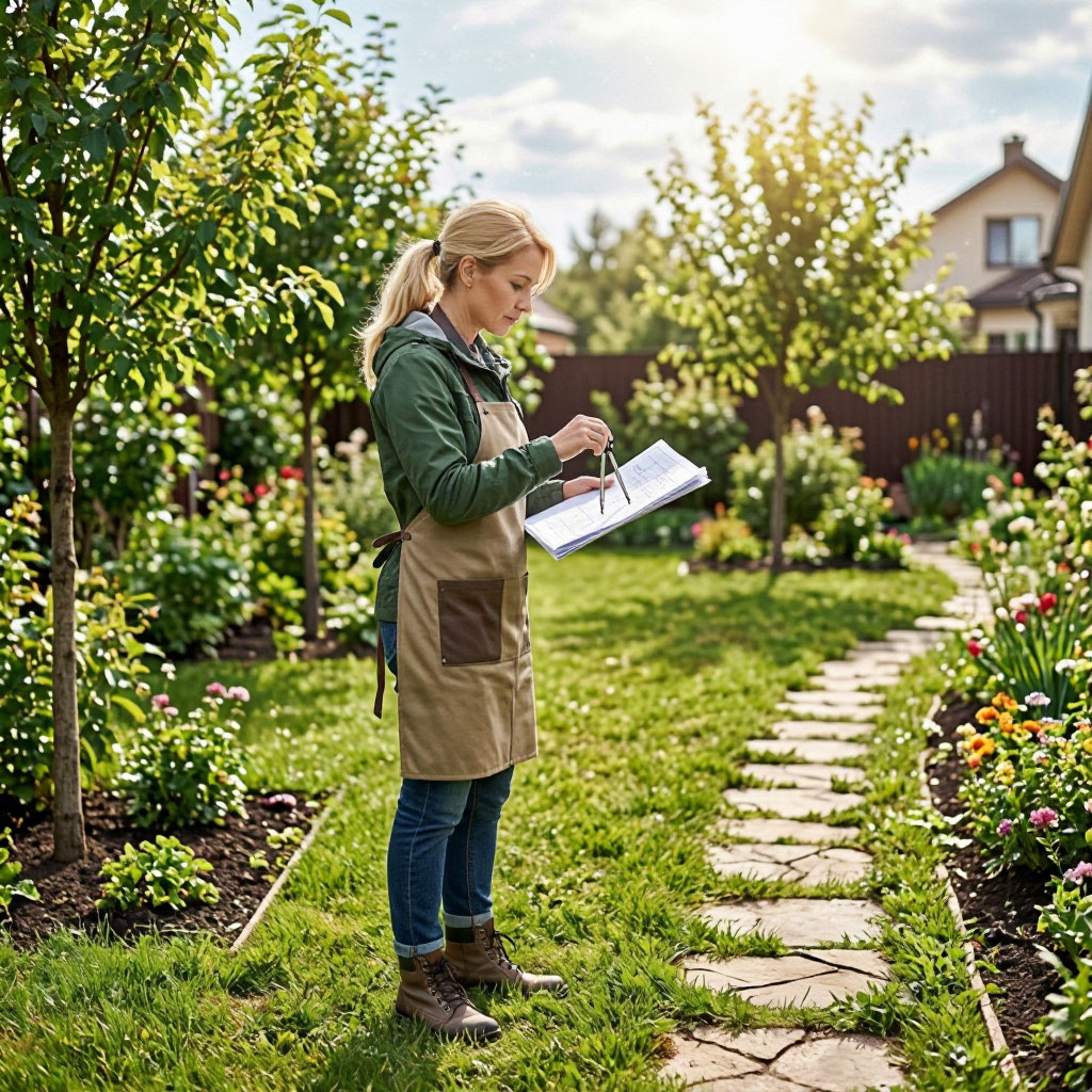 Landscape designer working on site