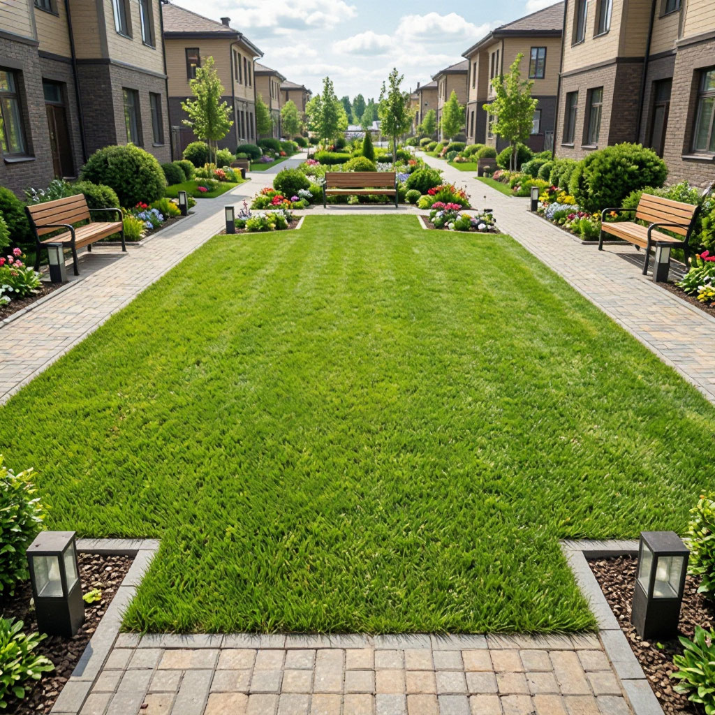 HOA community common area with maintained lawn