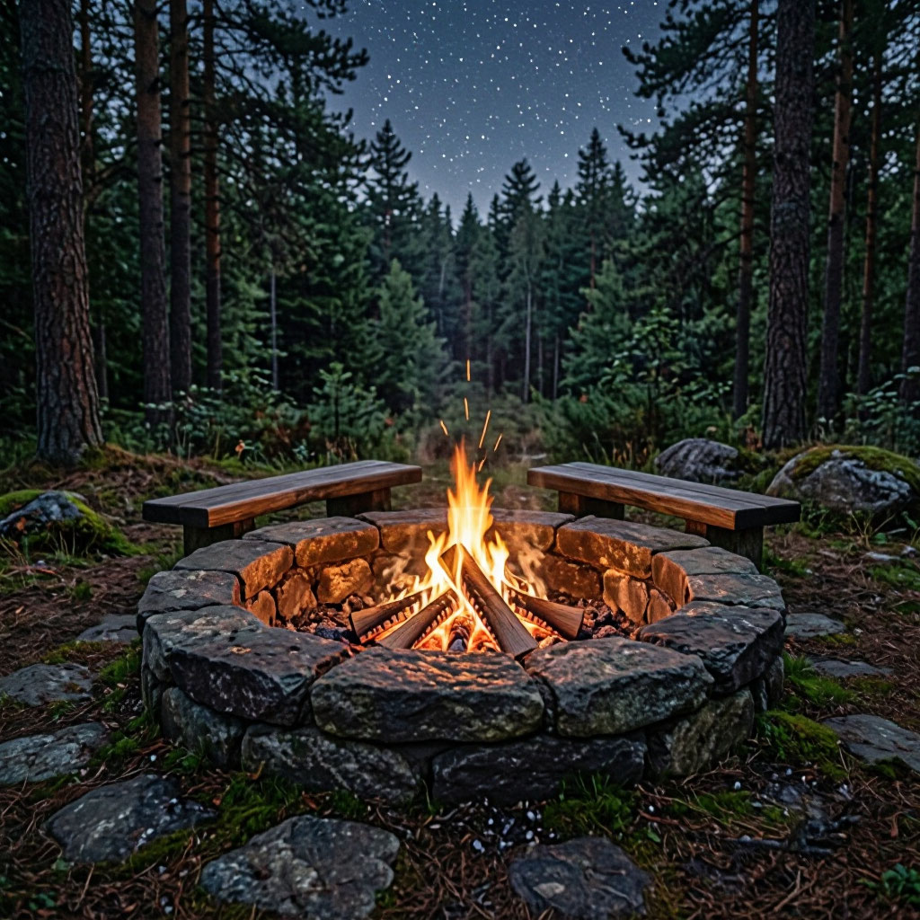 Stone fire pit with seating