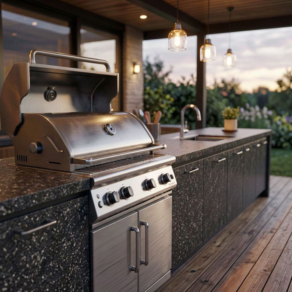 Outdoor kitchen with grill and counter