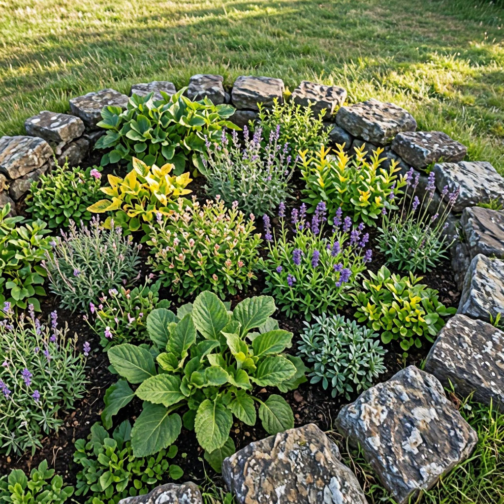 Native landscaping with limestone edging