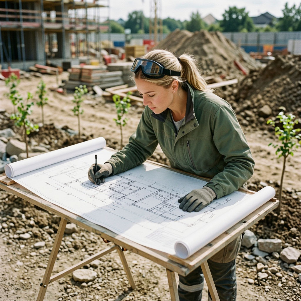 Landscape designer drawing a scaled plan on site