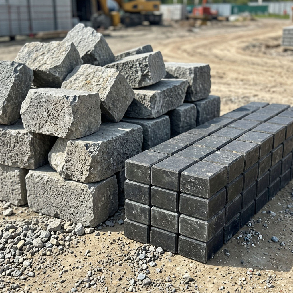 Limestone and paver materials on site