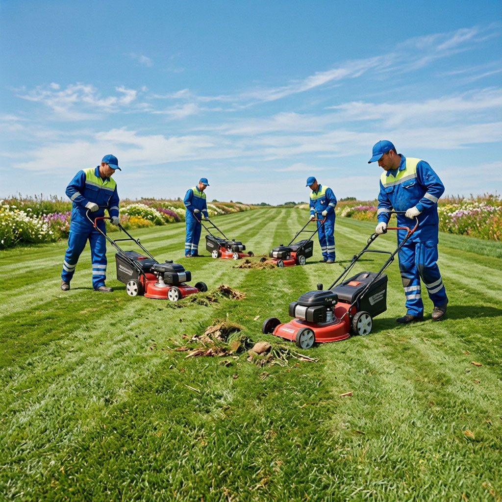 Lawn maintenance crew at work