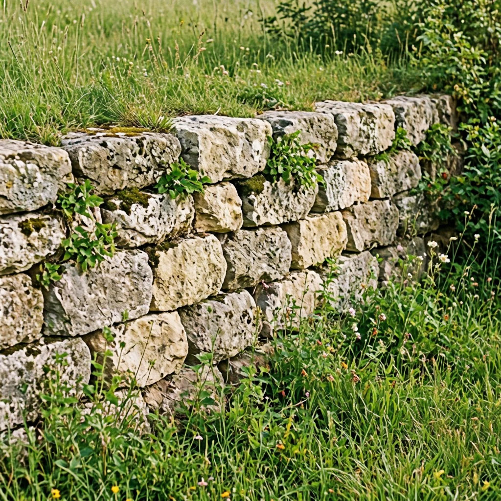 Limestone retaining wall with native plantings