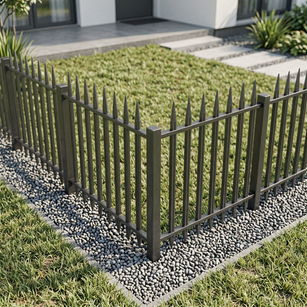 Steel-edge front yard with gravel path